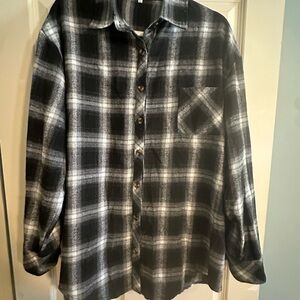 Black & White Plaid Button-Up Shirt